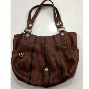HOBO Brighton pebbled brown leather shoulder bag silver Accents Boho
